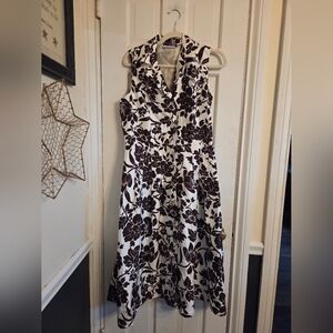 Dressbarn Sleeveless Floral Dress - Brown and White